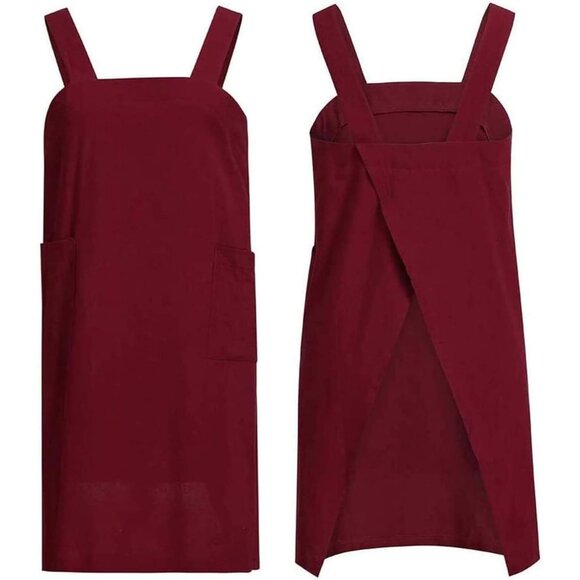 Cotton Linen Apron Cross Back Apron for Women with Big Pockets Square Pinafore D - Picture 5 of 7